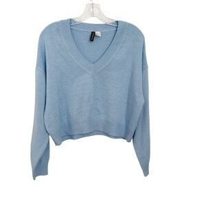 Divided Light Blue V-neck Cropped Sweater